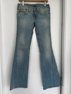 True Religion Joey Low Rise Flare Leg Size 28 Light Blue